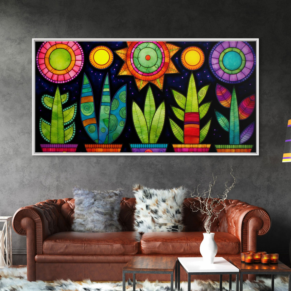 Boho Style Minimalist Arizona Art, Framed Canvas Print, Retro Abstract Succulent Art, Southwest Decor