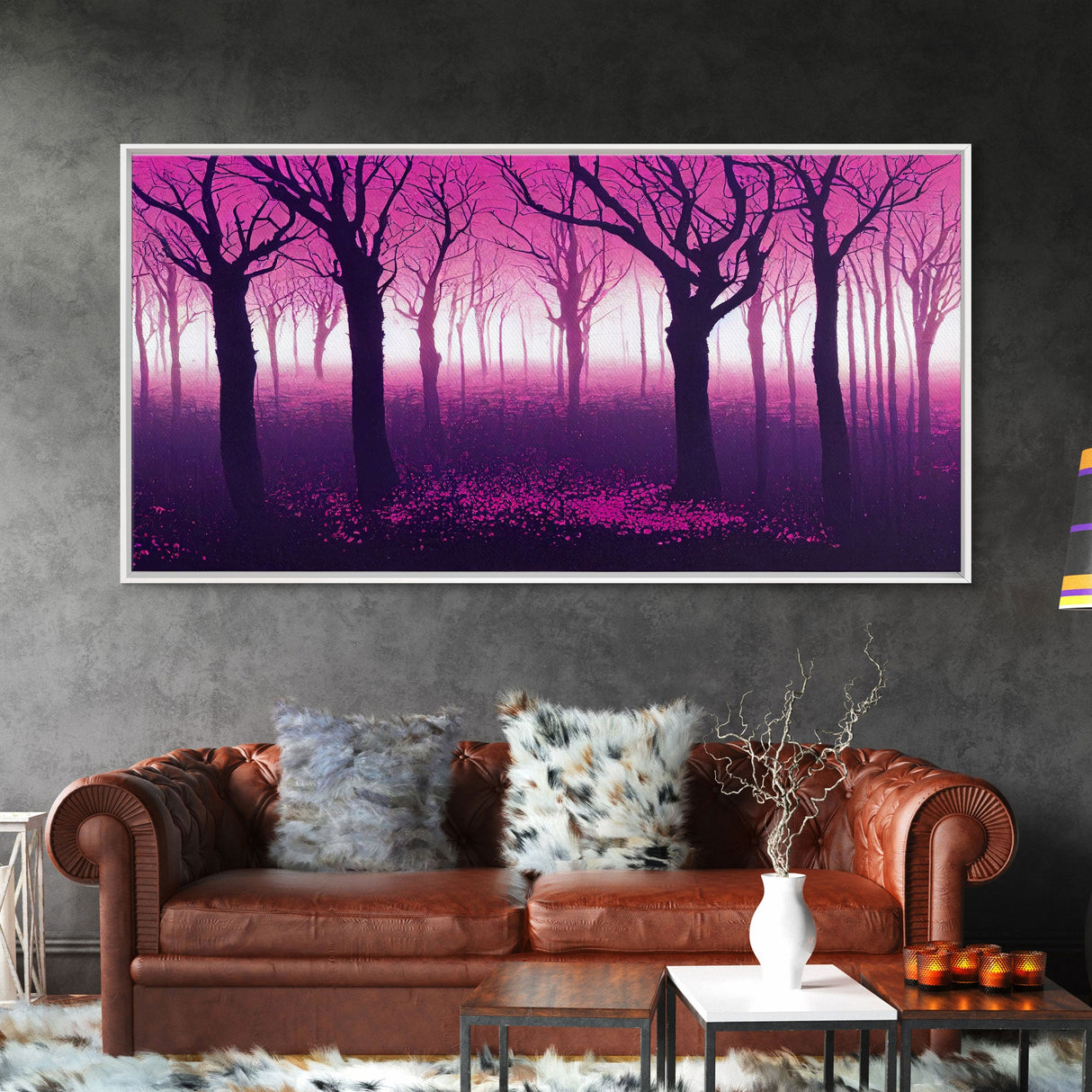 Purple Haunted Forest, Surreal Abstract Trippy Psychedelic Art, Ready To Hang Canvas Print, Framed Wall Art