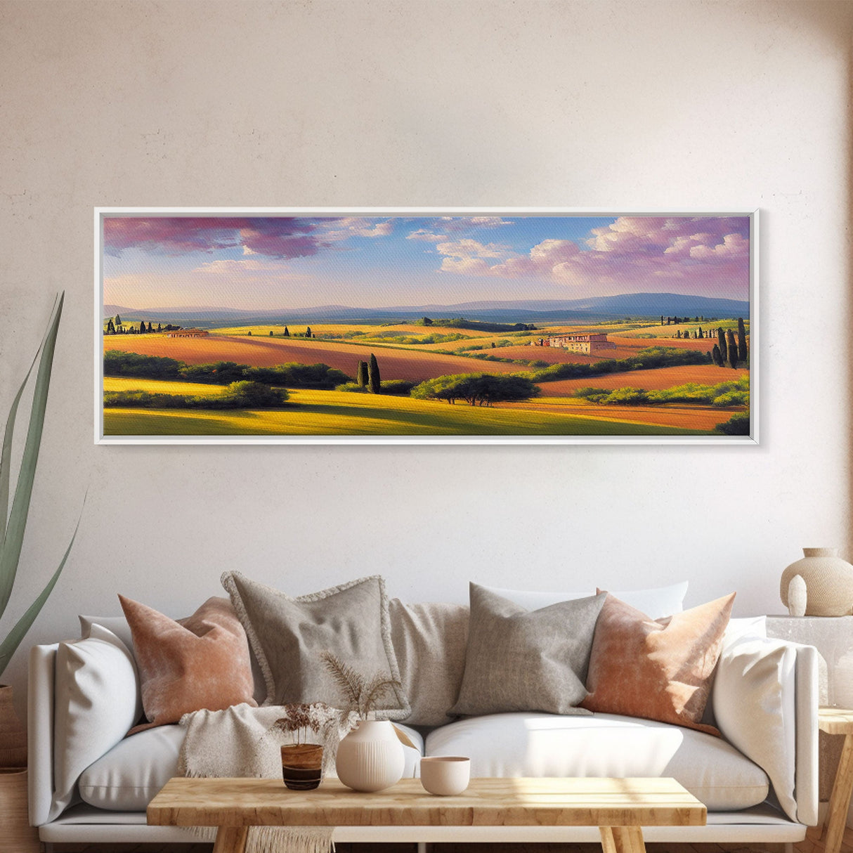 Beautiful Italian Villa and Countryside, Extra Large Wall Art, Framed Panoramic Canvas Print, Framed Wall Decor