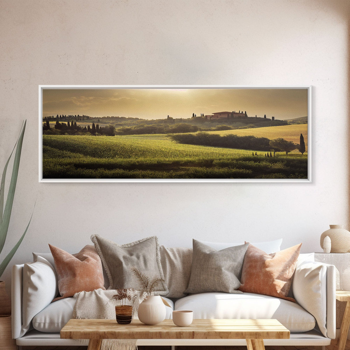 Italian Countryside at Sunset, Extra Large Wall Art, Framed Panoramic Canvas Print, Framed Wall Decor