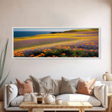 Orange and Purple Flowers in Bloom, Office Poster, Extra Large Wall Art, Framed Panoramic Canvas Print, Framed Wall Decor