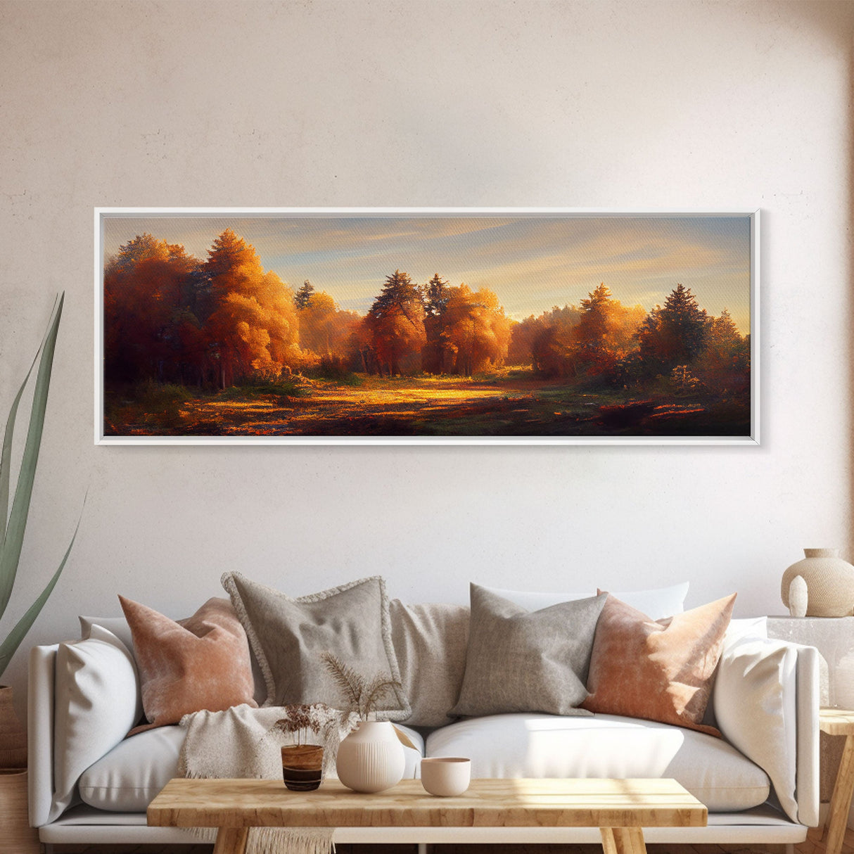 A Forest In Autumn, Fall Decor, Extra Large Wall Art, Framed Panoramic Canvas Print, Framed Wall Decor