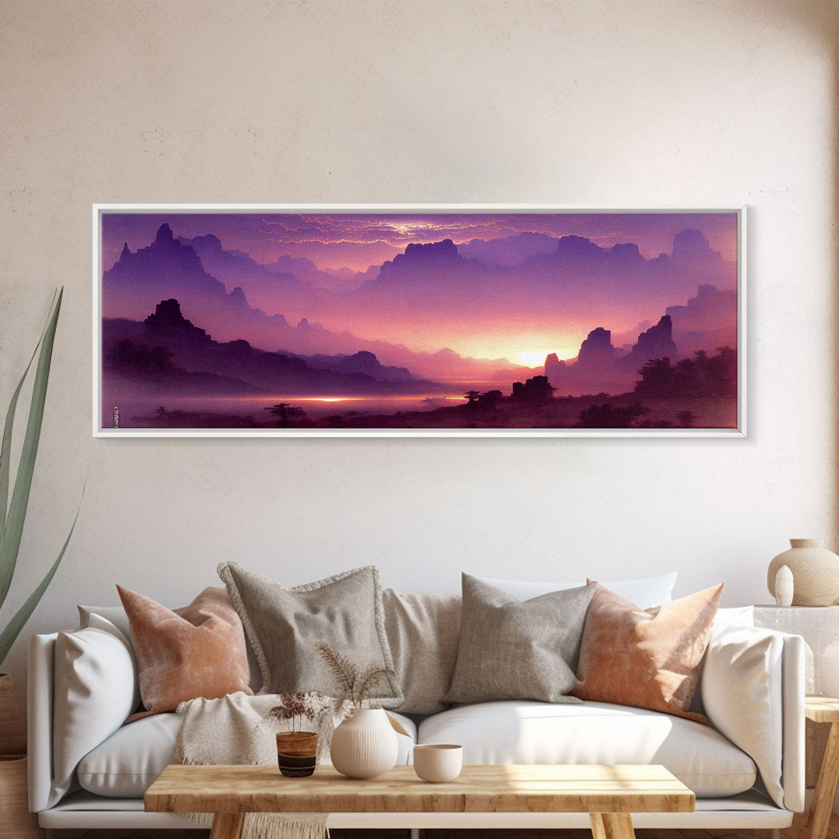 A Beautiful Mountain Scene at Sunset, Extra Large Wall Art, Framed Panoramic Canvas Print, Framed Wall Art