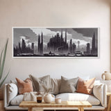 Dystopian Art Deco Style Architecture, Extra Large Wall Art, Framed Panoramic Canvas Print, Framed Wall Decor