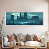 Dystopian Cyberpunk Metropolis, Steampunk Mashup, Extra Large Wall Art, Framed Panoramic Canvas Print, Framed Wall Art