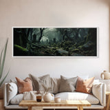 Spooky Overgrown Cemetary Panoramic Canvas Print, Framed Halloween Art, Spooky Decor, Halloween Art, Halloween Wall Art, Halloween Art Print