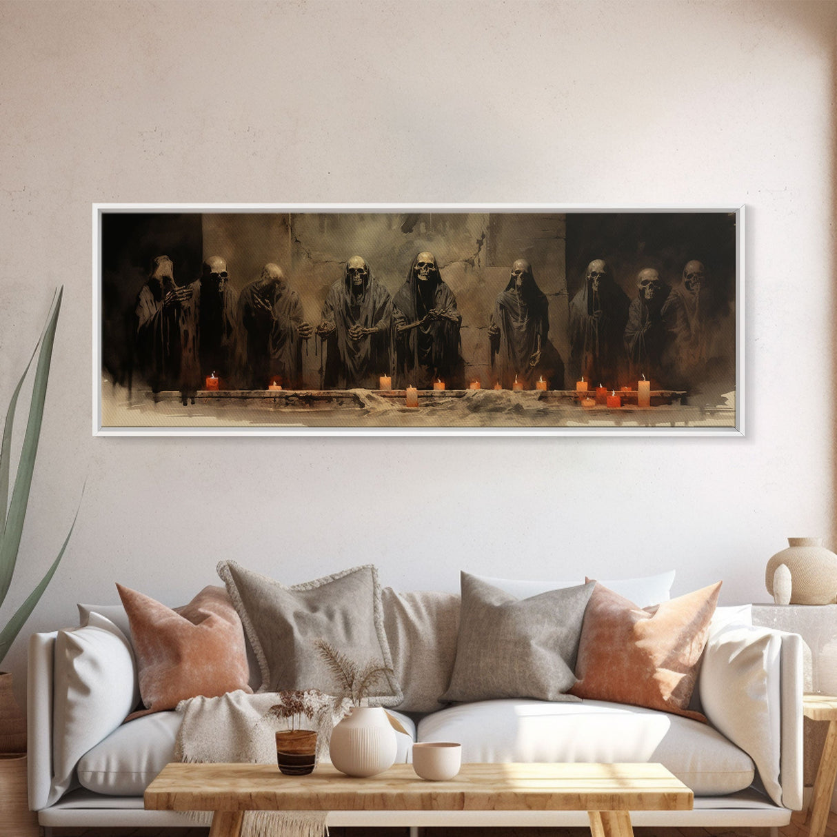 The Skeleton Cult Panoramic Canvas Print, Framed Halloween Art, Spooky Decor, Halloween Art, Halloween Wall Art, Halloween Art Print