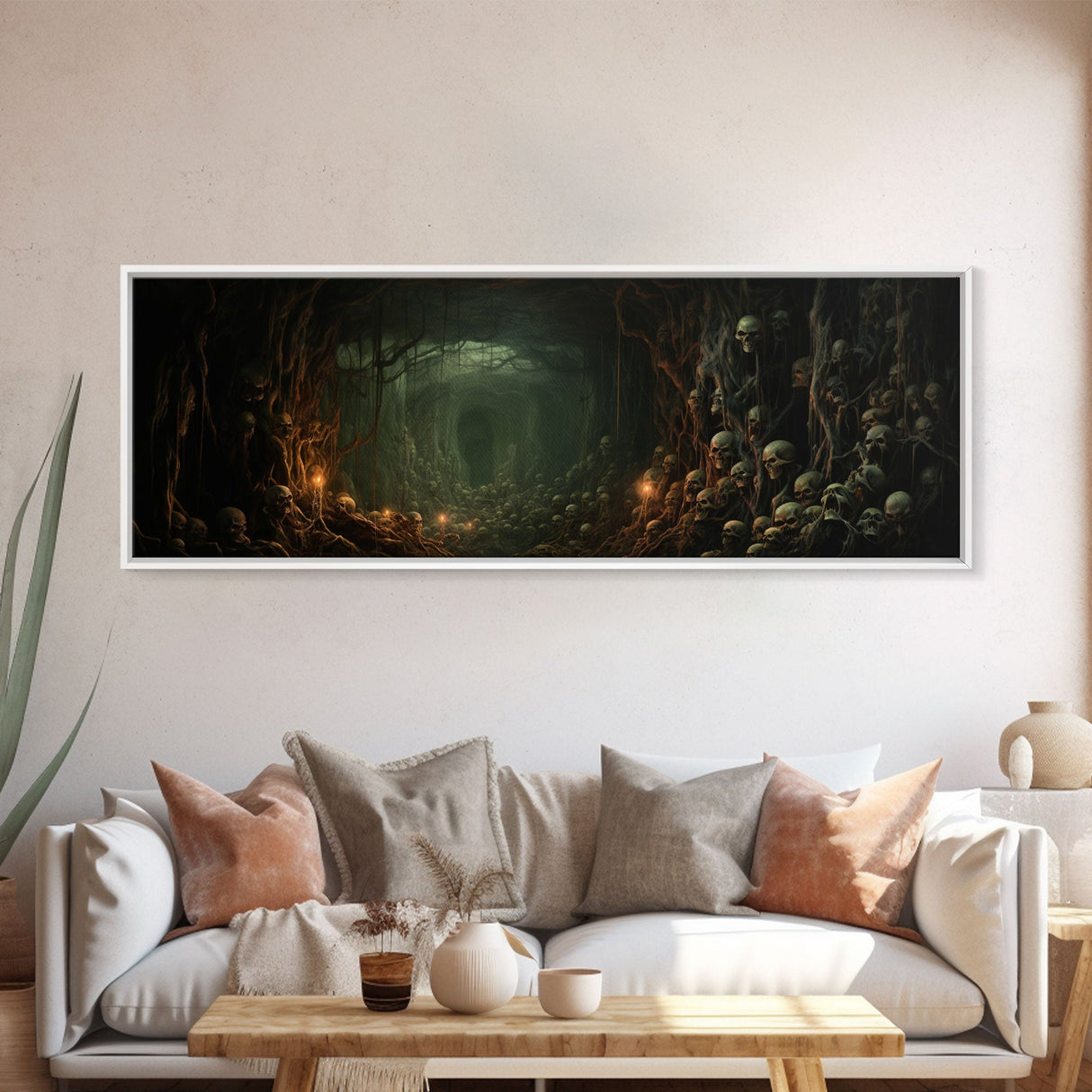 The Skull Crypt Panoramic Canvas Print, Framed Halloween Art, Spooky Decor, Halloween Art, Halloween Wall Art, Halloween Art Print