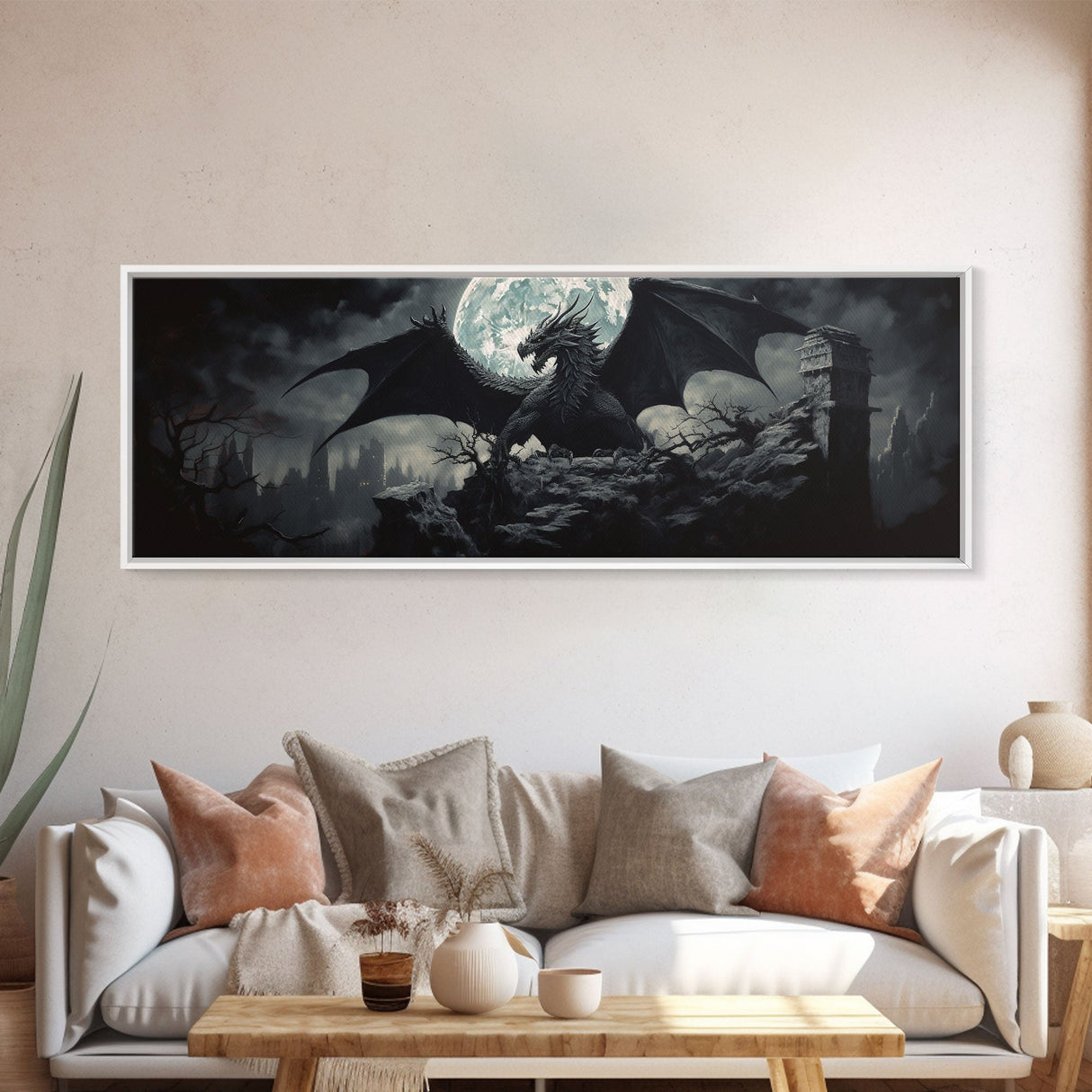 The Dragon, Framed Canvas Print, Panoramic Fantasy Painting, Fantasy Decor, Dragon Art, Dragon Painting, Dragon art print