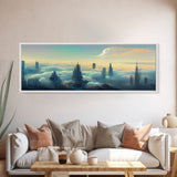 Cyberpunk City Above The Clouds, Futuristic Metropolis, Extra Large Wall Art, Framed Panoramic Canvas Print, Framed Wall Decor