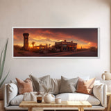 Wild West Abandoned Saloon, Extra Large Wall Art, Framed Panoramic Canvas Print, Framed Wall Art