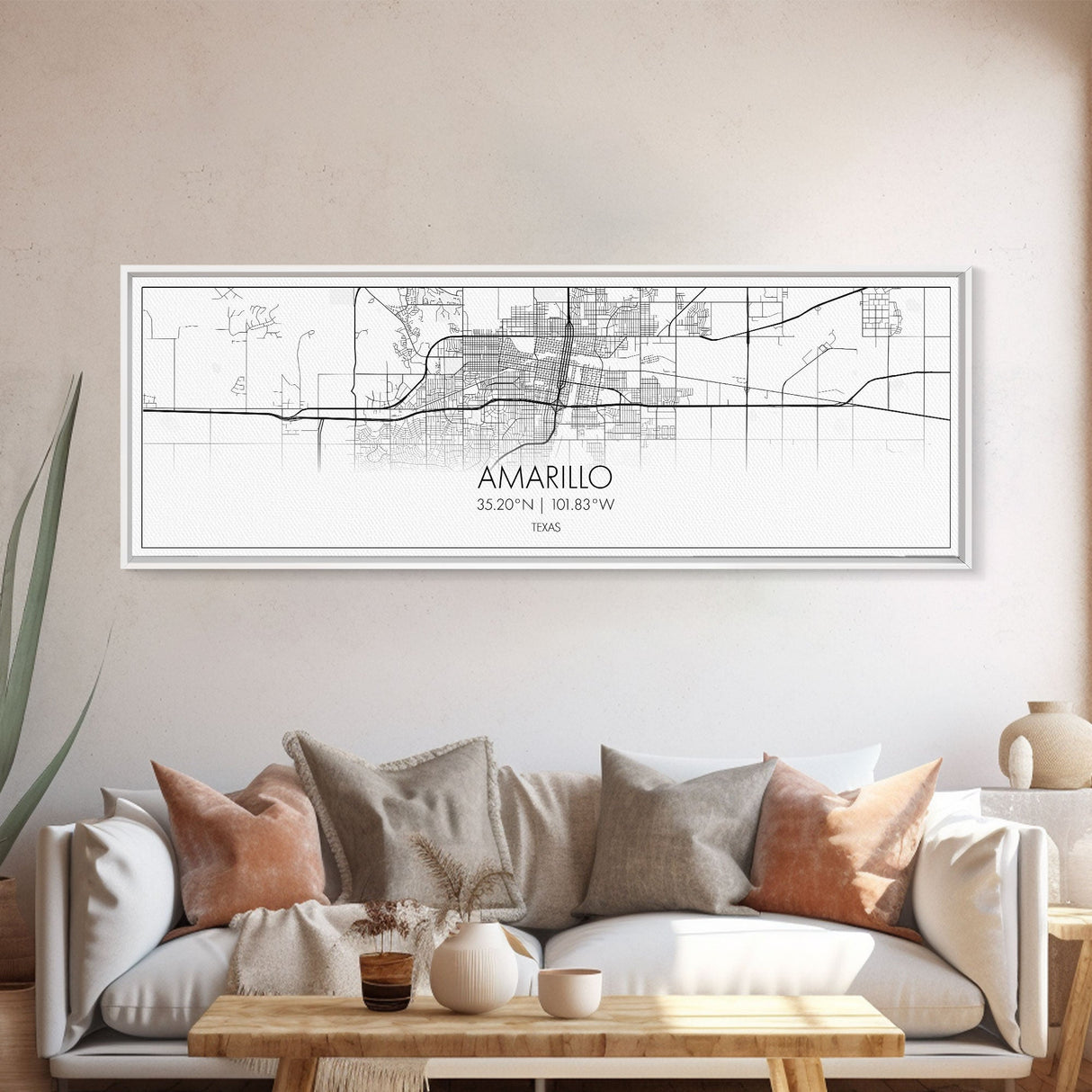 Panoramic Amarillo City Map, Texas Art, Map Print, Minimalist Wall Art, Canvas Art, Housewarming Gift, Street Map Art, Closing Gift