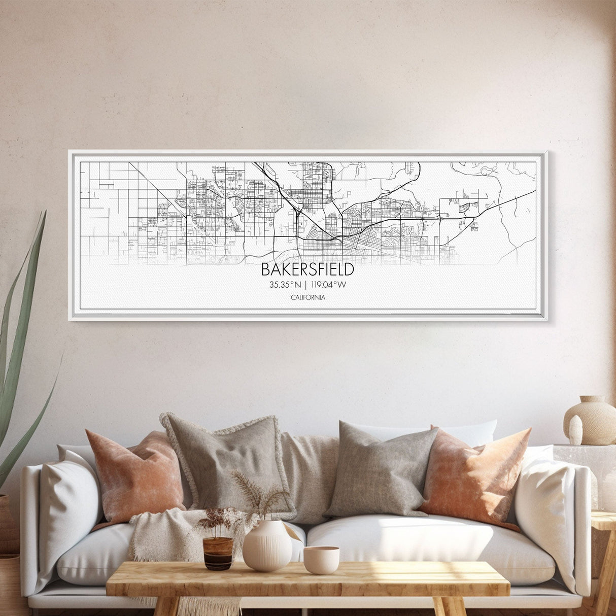 Panoramic Bakersfield City Map, California Art, Map Print, Minimalist Wall Art, Canvas Art, Housewarming Gift, Street Map Art, Closing Gift