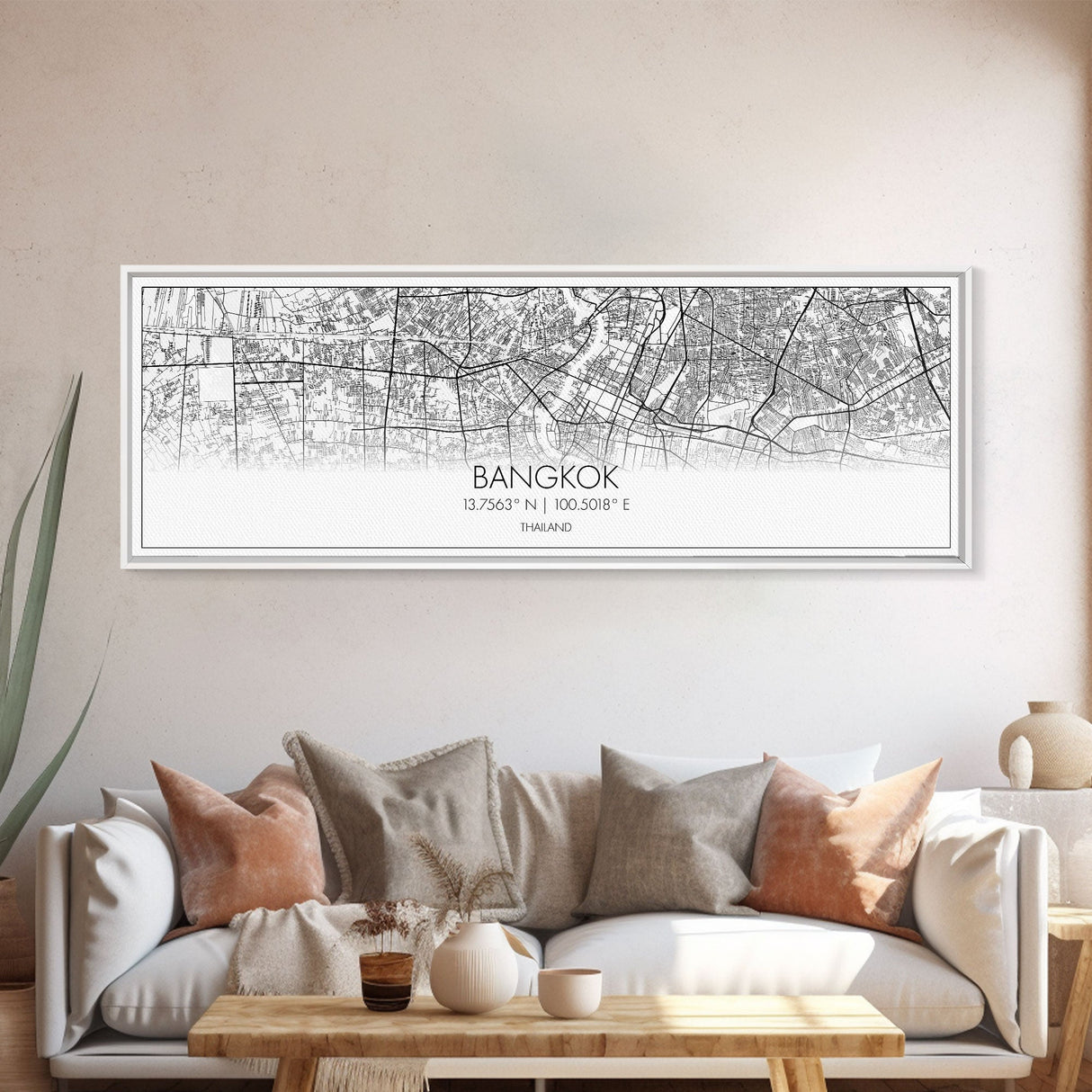 Panoramic Bangkok City Map, Thailand Art, Map Print, Minimalist Wall Art, Canvas Art, Housewarming Gift, Street Map Art, Closing Gift