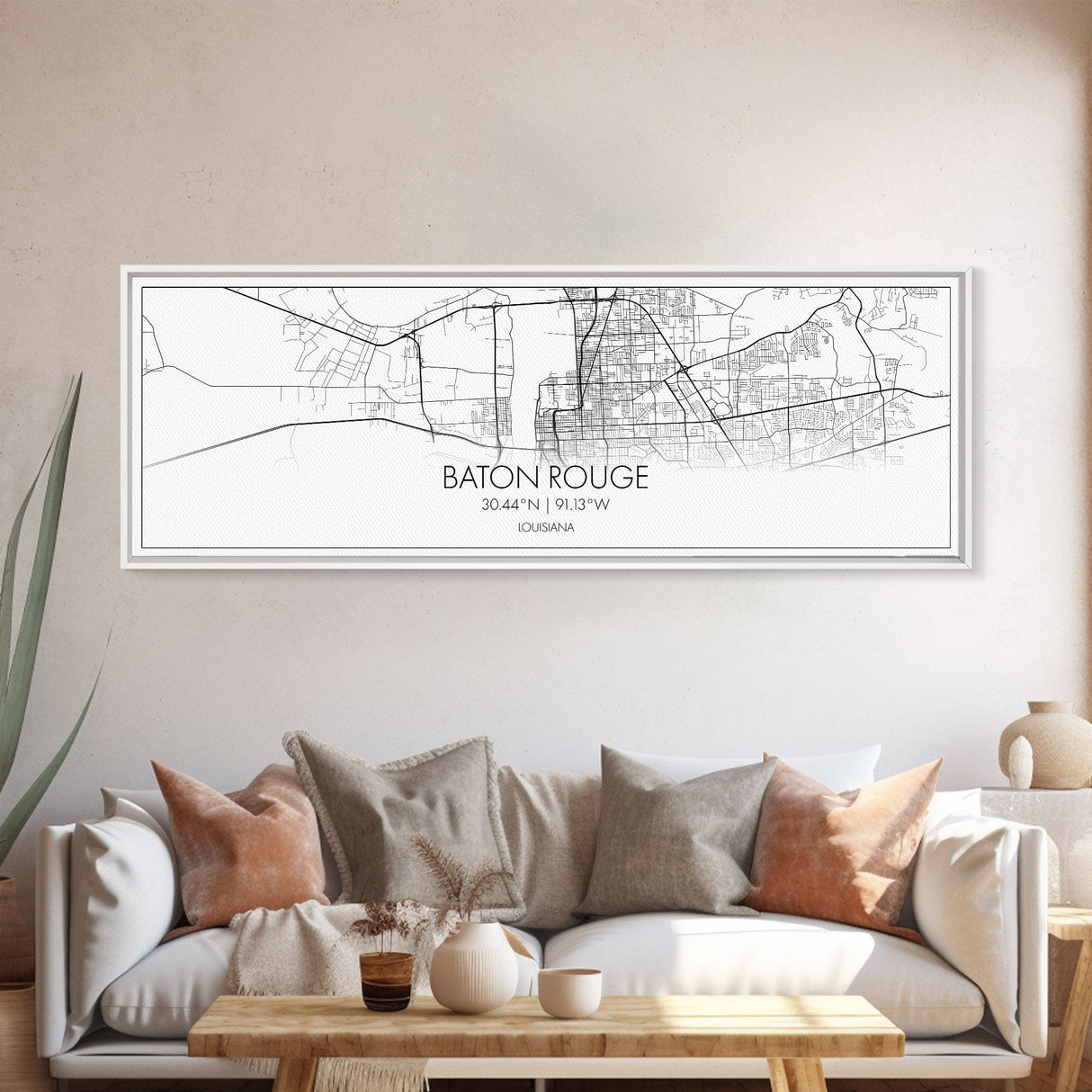 Panoramic Baton Rouge City Map, Louisiana Art, Map Print, Minimalist Wall Art, Canvas Art, Housewarming Gift, Street Map Art, Closing Gift