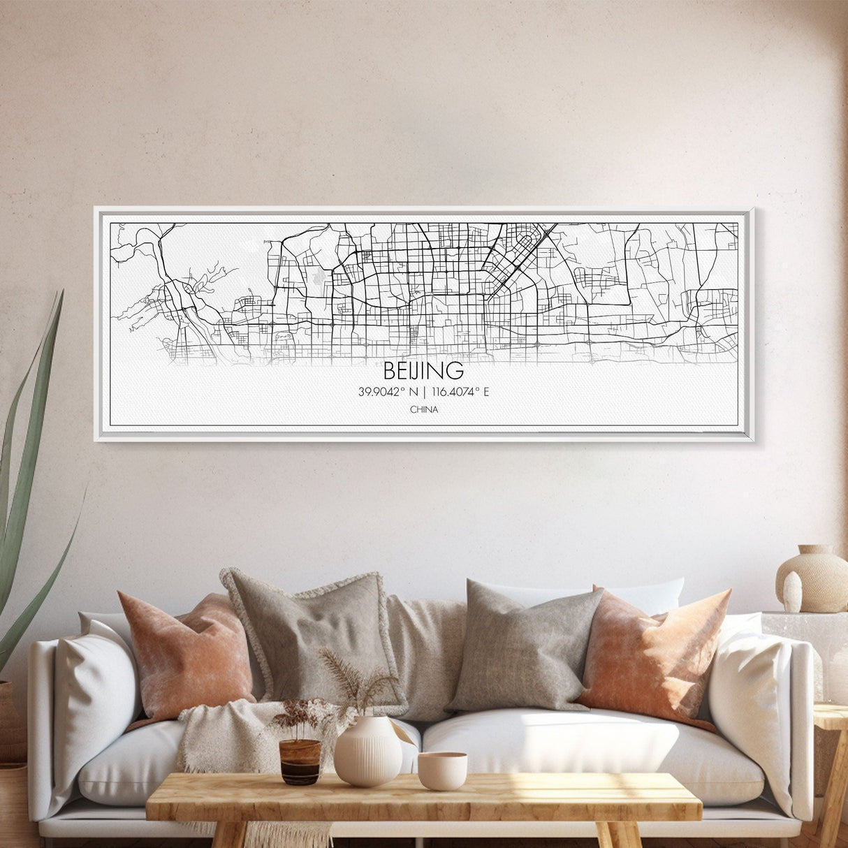 Panoramic Beijing City Map, China Art, Map Print, Minimalist Wall Art, Canvas Art, Housewarming Gift, Street Map Art, Closing Gift