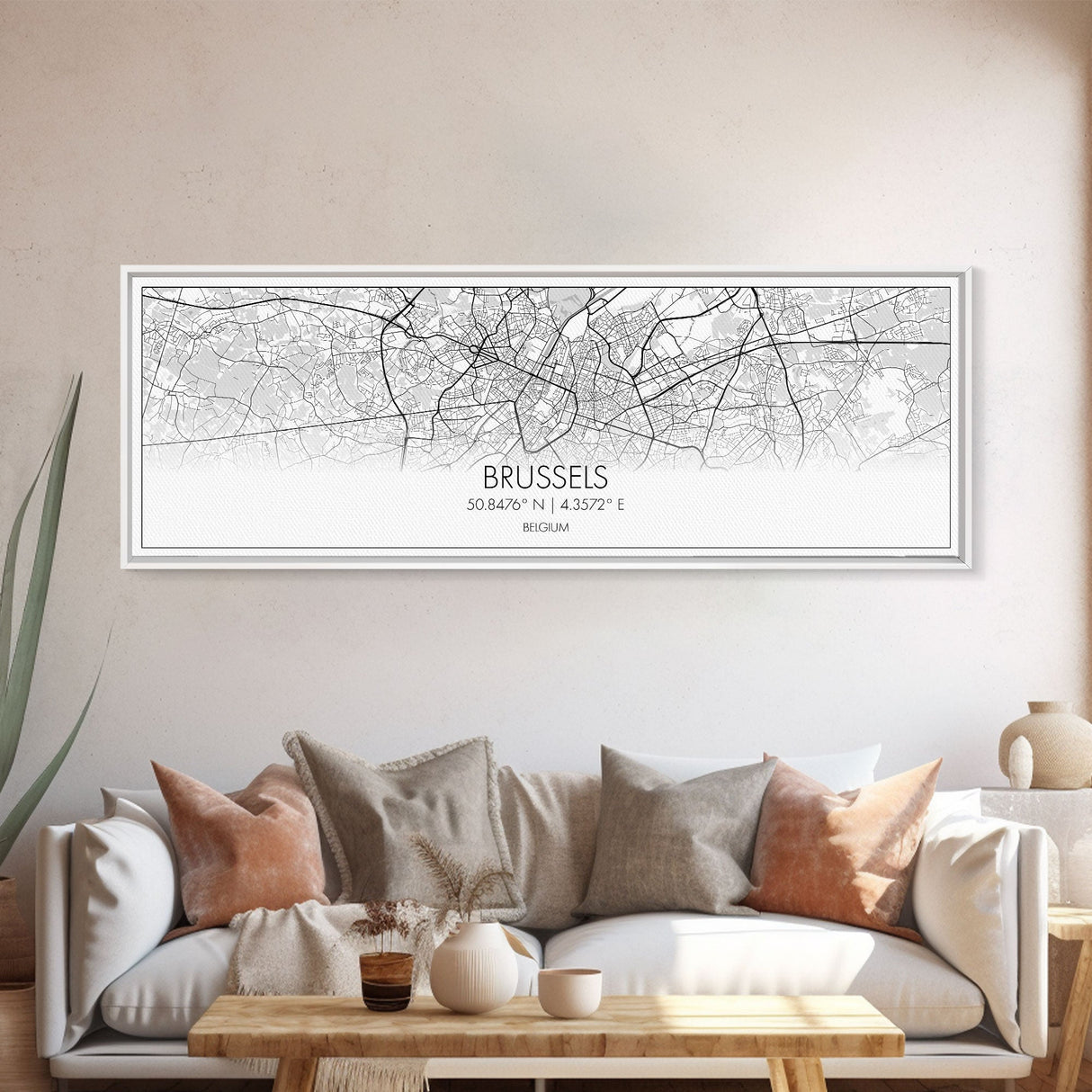 Panoramic Brussels City Map, Belgium Art, Map Print, Minimalist Wall Art, Canvas Art, Housewarming Gift, Street Map Art, Closing Gift