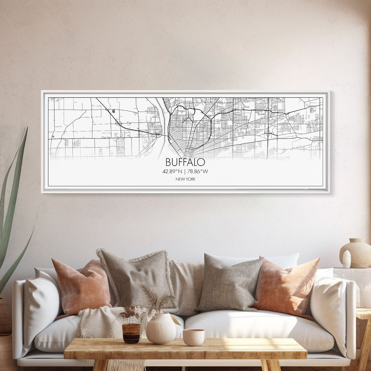 Panoramic Buffalo City Map, New York Art, Map Print, Minimalist Wall Art, Canvas Art, Housewarming Gift, Street Map Art, Closing Gift