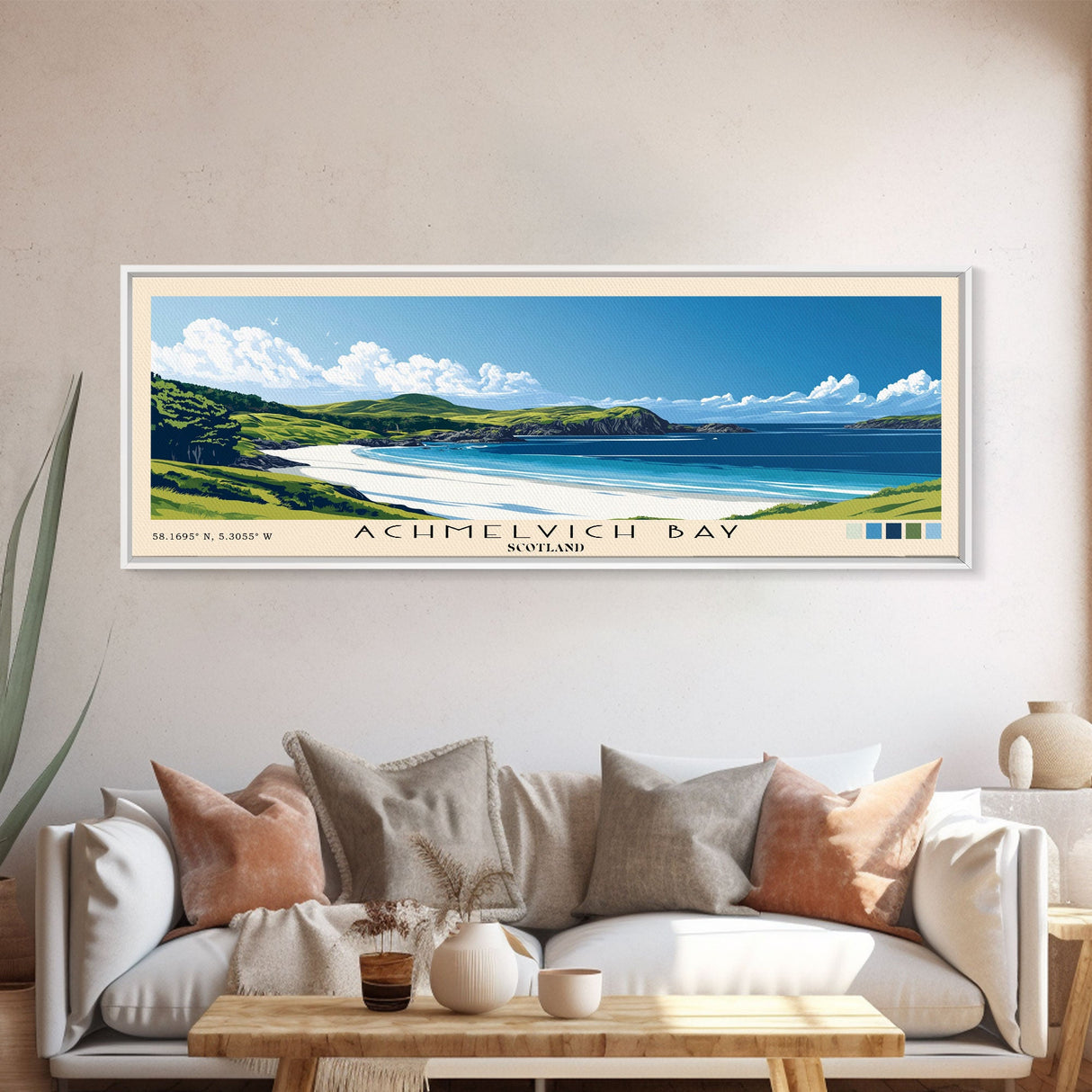 Achmelvich Bay, Scotland Panoramic Print, Vacation Gift, Scotland Wall Art, Beach Painting, Beach Decor, Large Wall Art, Wood Frame Art