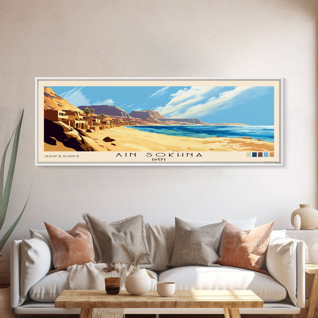 Ain Sokhna, Egypt Panoramic Print, Vacation Gift, Egypt Wall Art, Beach Painting, Beach Decor, Large Wall Art, Wood Frame Art