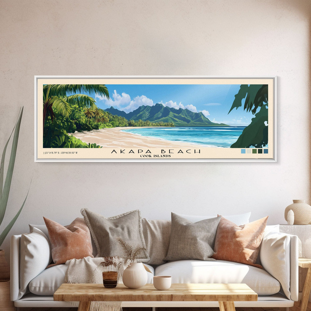 Akapa Beach, Cook Islands Panoramic Print, Vacation Gift, Cook Islands Wall Art, Beach Painting, Beach Decor, Beach Or Lakehouse Art