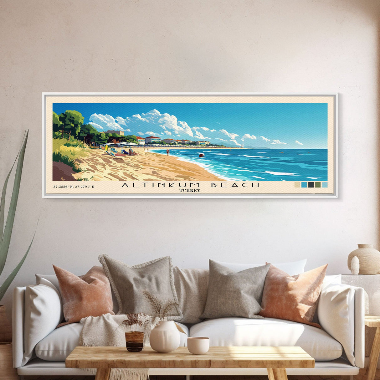 Altinkum Beach, Turkey Panoramic Beach Print, Vacation Gift, Turkey Wall Art, Beach Painting, Beach Decor, Beach Painting