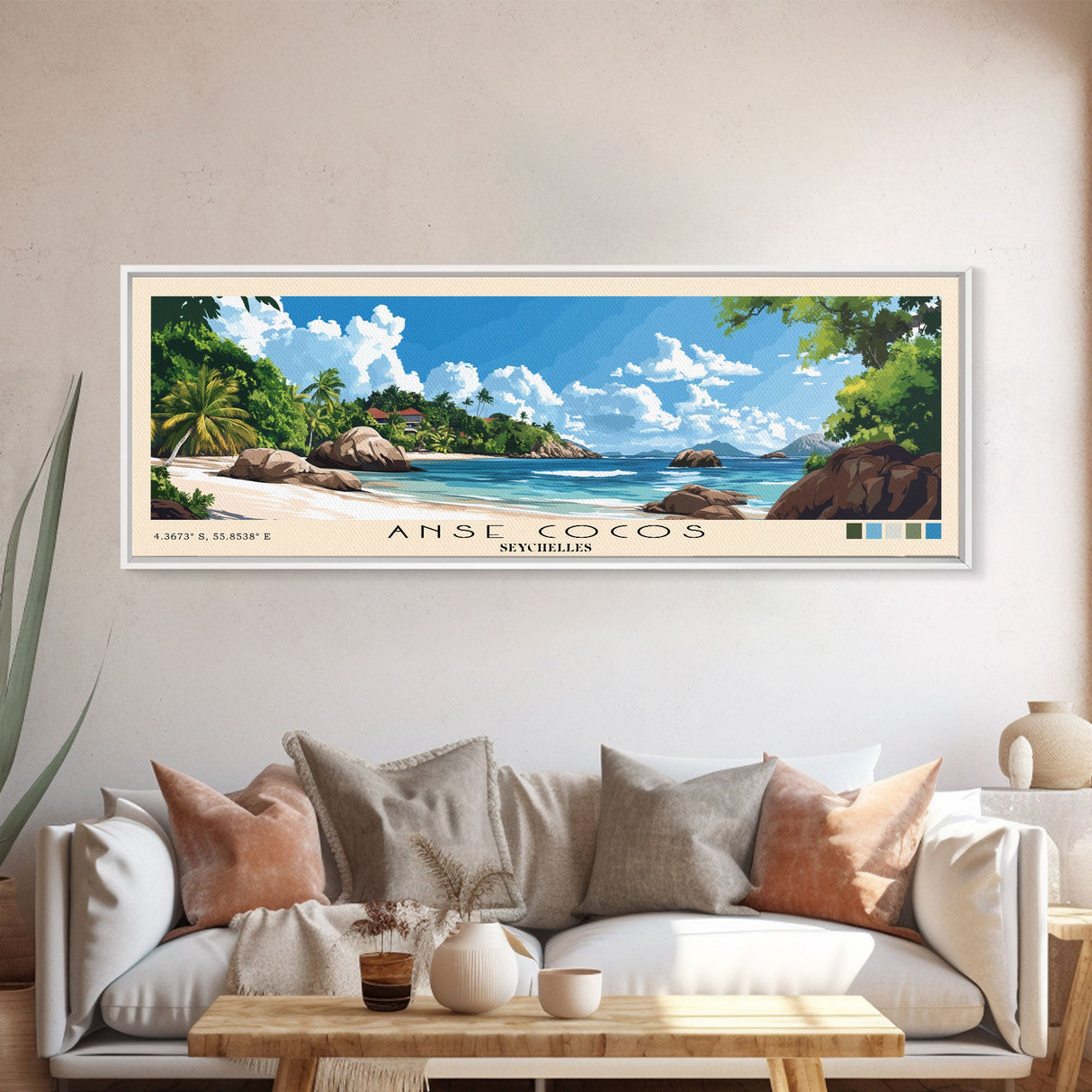 Anse Cocos, Seychelles Panoramic Beach Print, Vacation Gift, Seychelles Wall Art, Beach Painting, Beach Decor, Beach Painting