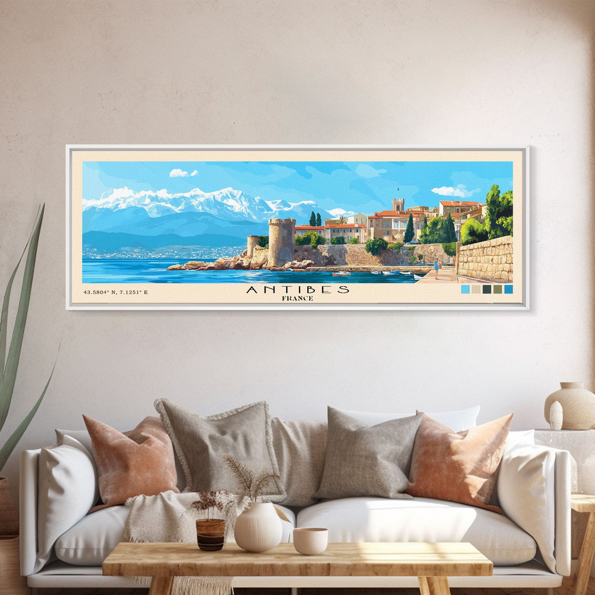 Antibes, France Panoramic Beach Print, Vacation Gift, France Wall Art, Beach Painting, Beach Decor, Beach Painting