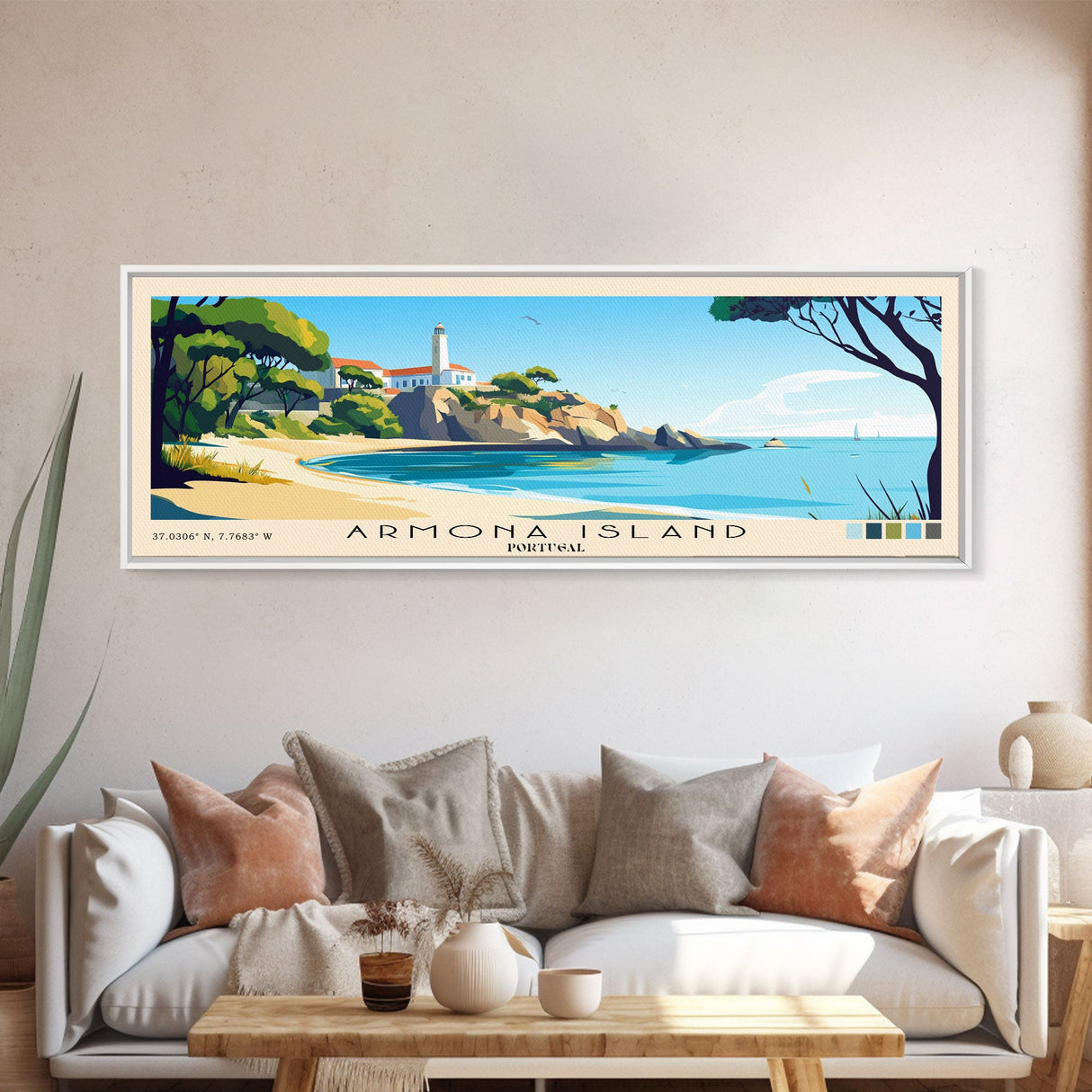 Armona Island, Portugal Panoramic Print, Vacation Gift, Portugal Wall Art, Beach Painting, Beach Decor, Beach Or Lakehouse Art