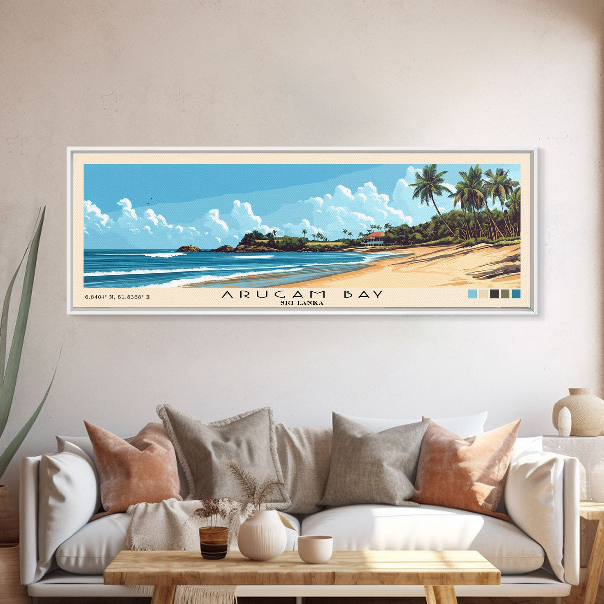 Arugam Bay, Sri Lanka Panoramic Beach Print, Vacation Gift, Sri Lanka Wall Art, Framed Canvas Print, Framed Beach Painting