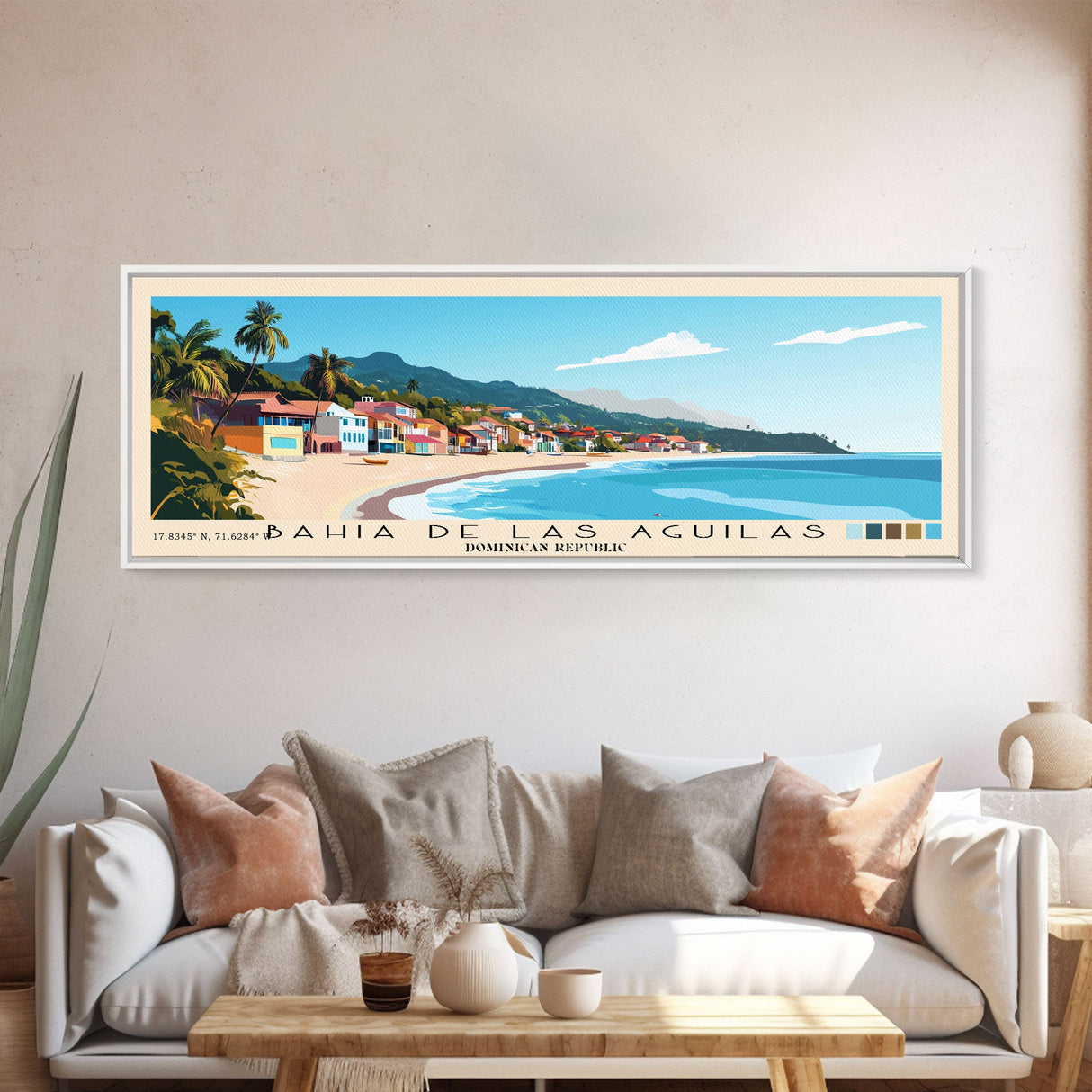 Bahia de Las Aguilas, Dominican Republic Panoramic Print, Vacation Gift, Dominican Republic Wall Art, Beach Painting, Beach Decor, Large Wall Art, Wood Frame Art