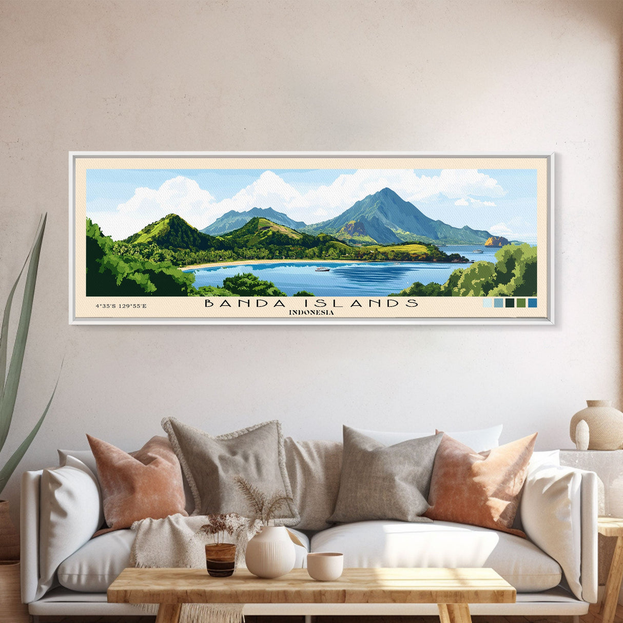 Banda Islands, Indonesia Panoramic Beach Print, Vacation Gift, Indonesia Wall Art, Framed Canvas Print, Framed Beach Painting