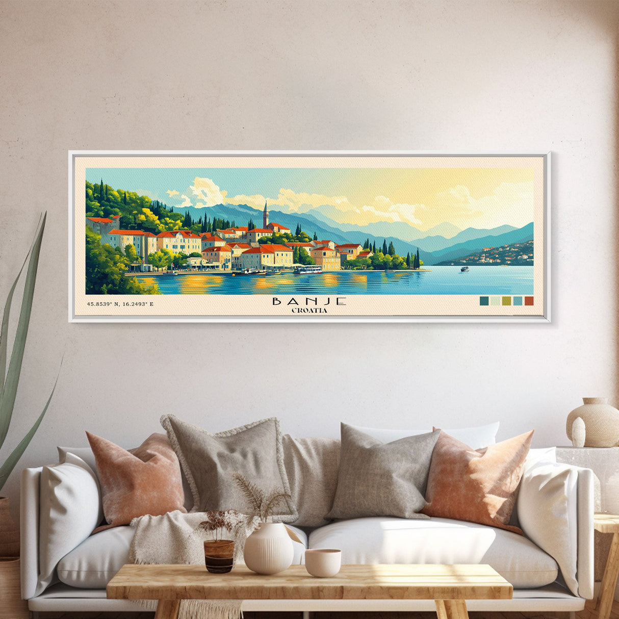 Banje, Croatia Panoramic Print, Vacation Gift, Croatia Wall Art, Beach Painting, Beach Decor, Beach Or Lakehouse Art