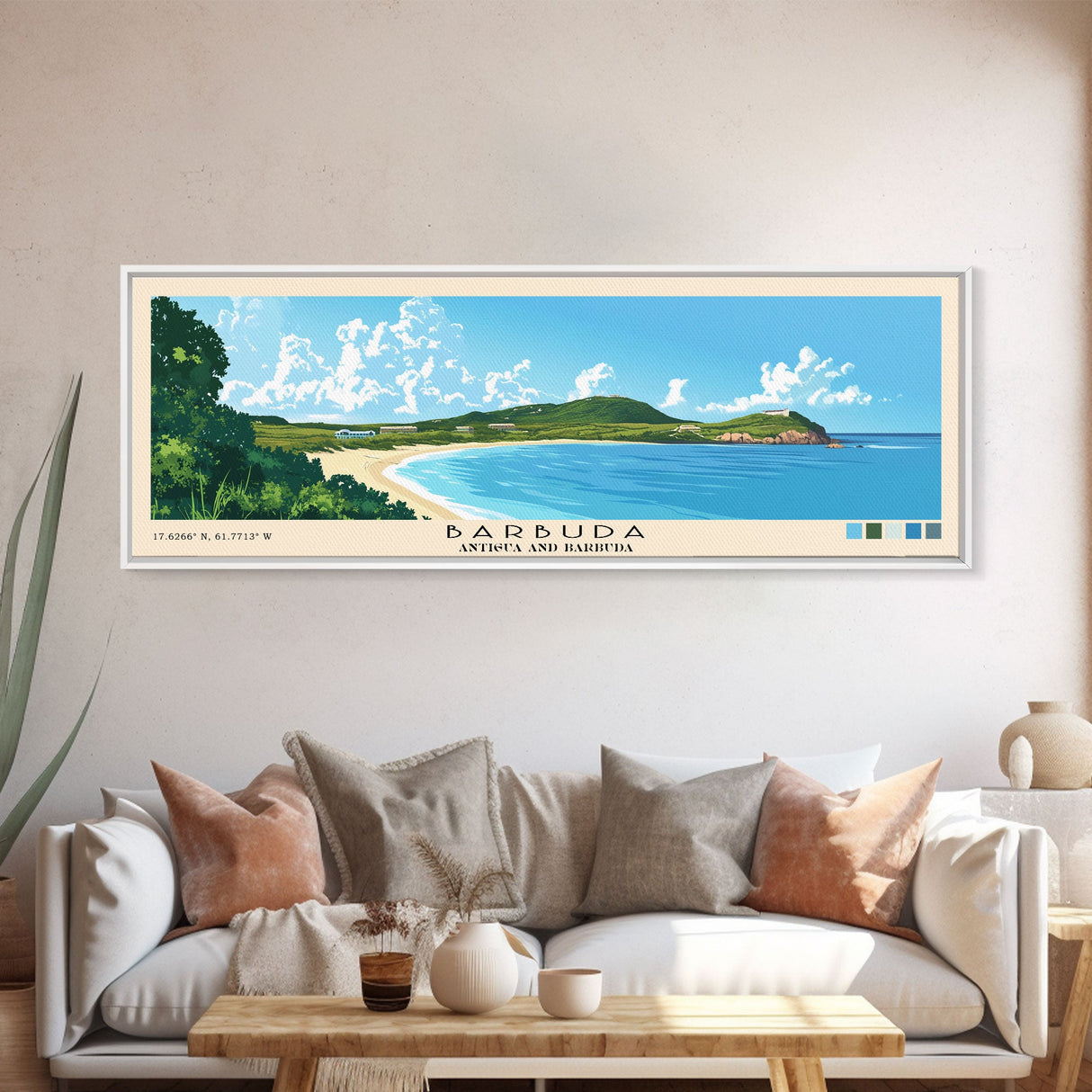 Barbuda, Antigua and Barbuda Panoramic Beach Print, Vacation Gift, Antigua and Barbuda Wall Art, Beach Painting, Beach Decor, Beach Painting