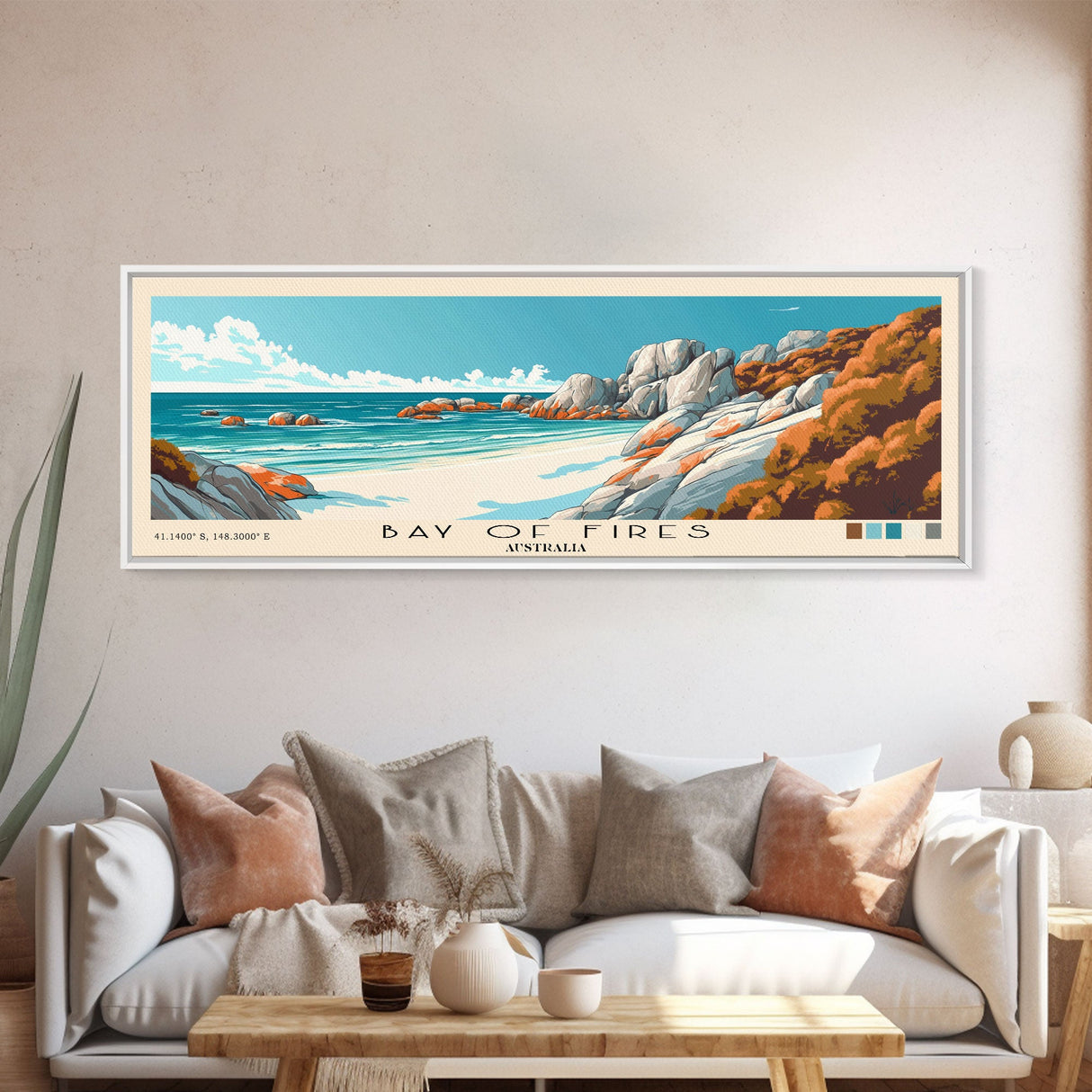 Bay of Fires, Australia Panoramic Print, Vacation Gift, Australia Wall Art, Beach Painting, Beach Decor, Large Wall Art, Wood Frame Art