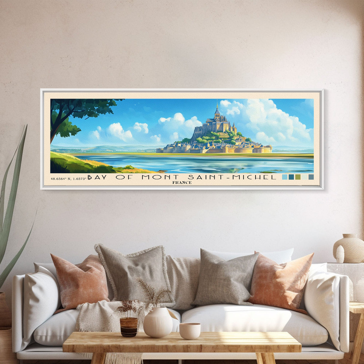 Bay of Mont Saint-Michel, France Panoramic Beach Print, Vacation Gift, France Wall Art, Framed Canvas Print, Framed Beach Painting