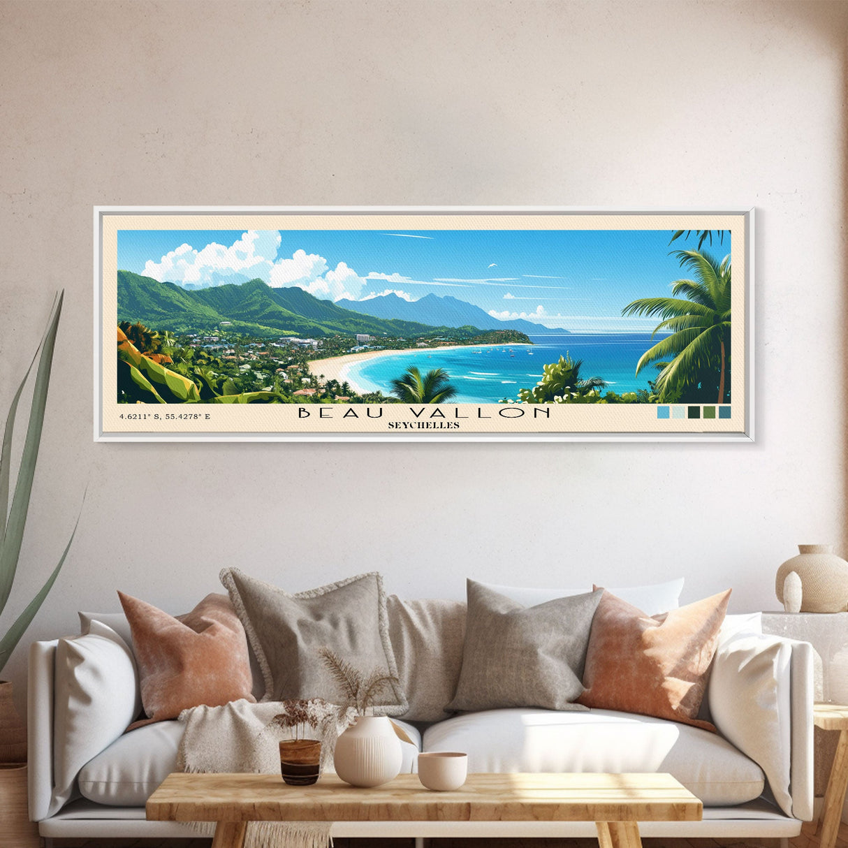 Beau Vallon, Seychelles Panoramic Print, Vacation Gift, Seychelles Wall Art, Vacation Wall Art, Vacatation Memories, Beach Decor, Beach Or Lakehouse Art