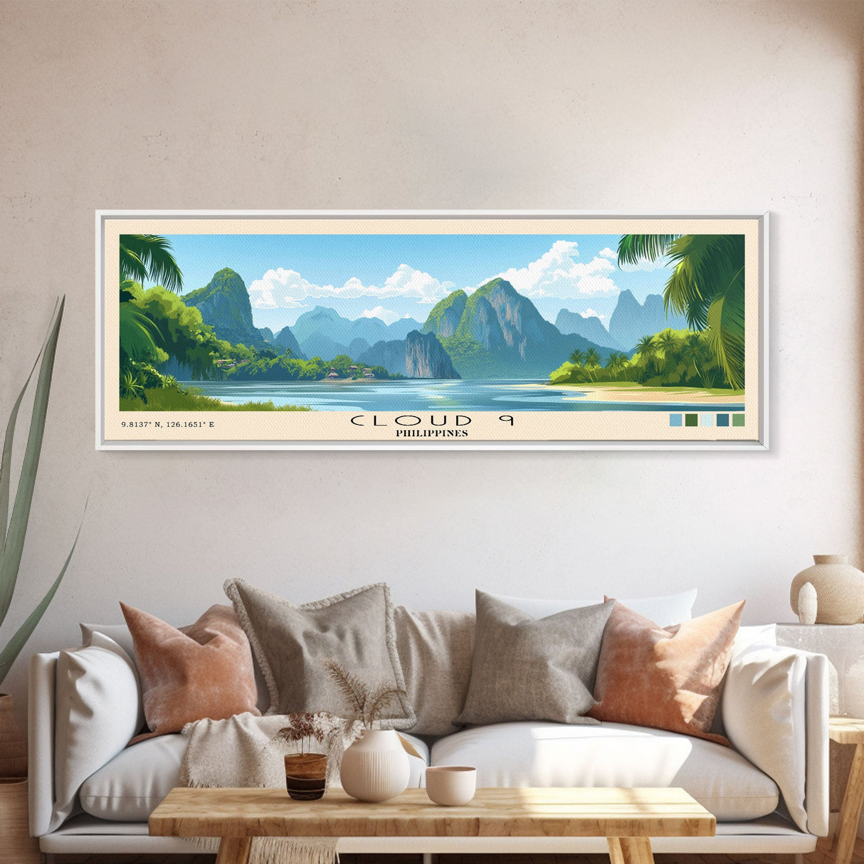 Cloud 9, Philippines Panoramic Beach Print, Vacation Gift, Philippines Wall Art, Framed Canvas Print, Framed Beach Painting