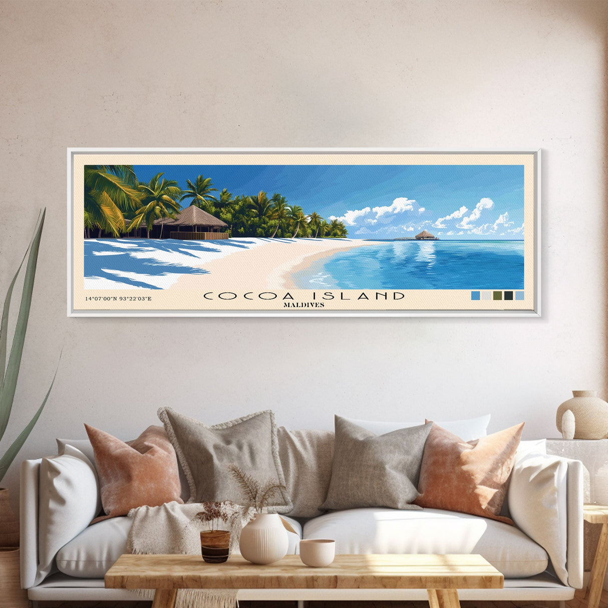 Cocoa Island, Maldives Panoramic Print, Vacation Gift, Maldives Wall Art, Beach Painting, Beach Decor, Large Wall Art, Wood Frame Art