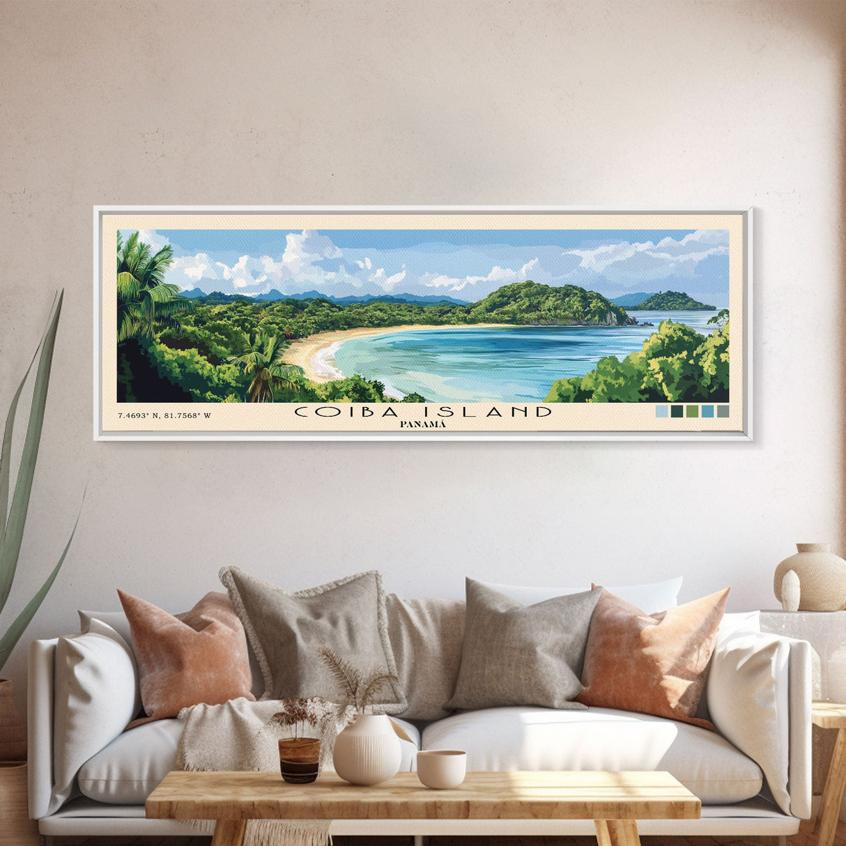 Coiba Island, Panamá Panoramic Beach Print, Vacation Gift, Panamá Wall Art, Beach Painting, Beach Decor, Beach Painting