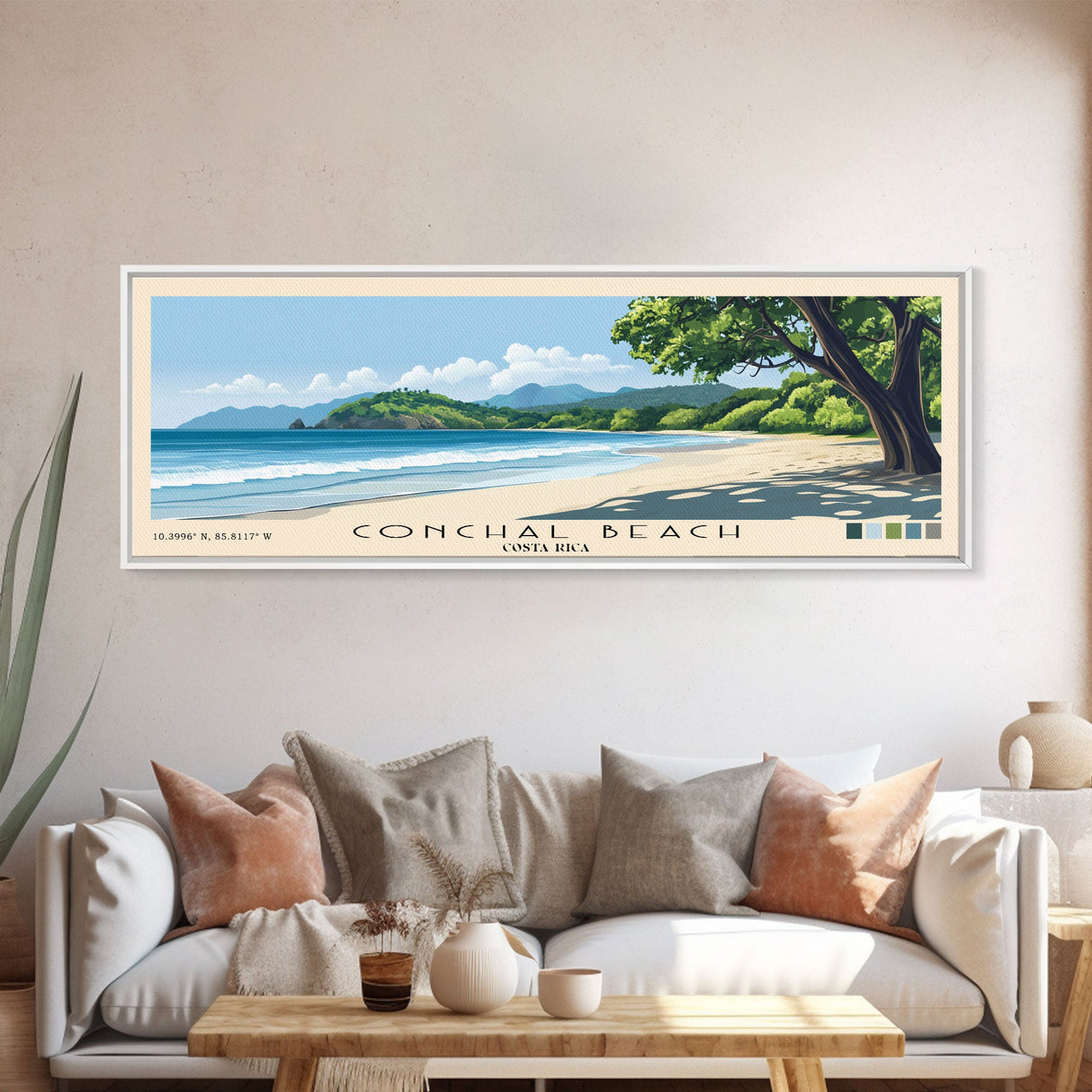 Conchal Beach, Costa Rica Panoramic Print, Vacation Gift, Costa Rica Wall Art, Beach Painting, Beach Decor, Large Wall Art, Wood Frame Art