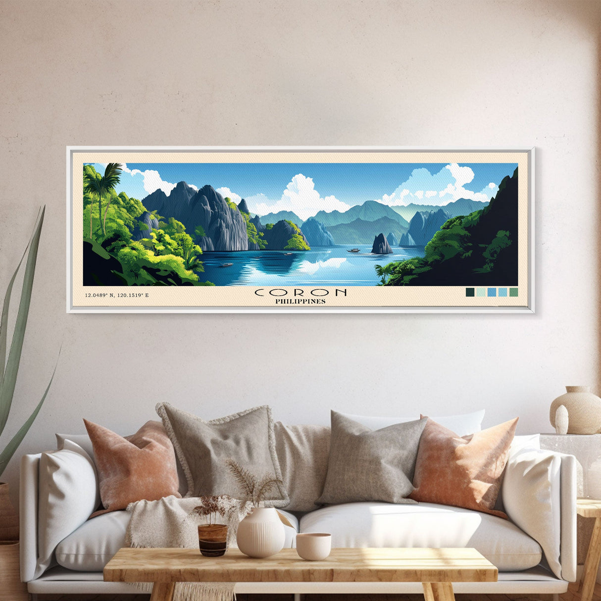 Coron, Philippines Panoramic Print, Vacation Gift, Philippines Wall Art, Beach Painting, Beach Decor, Large Wall Art, Wood Frame Art