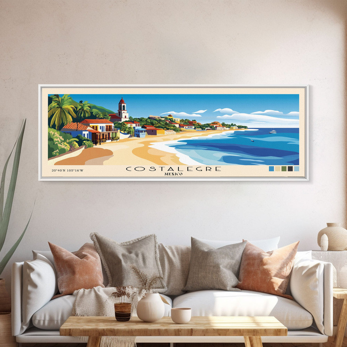 Costalegre, Mexico Panoramic Print, Vacation Gift, Mexico Wall Art, Beach Painting, Beach Decor, Beach Or Lakehouse Art