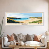 Crantock Beach, United Kingdom Panoramic Beach Print, Vacation Gift, United Kingdom Wall Art, Framed Canvas Print, Framed Beach Painting