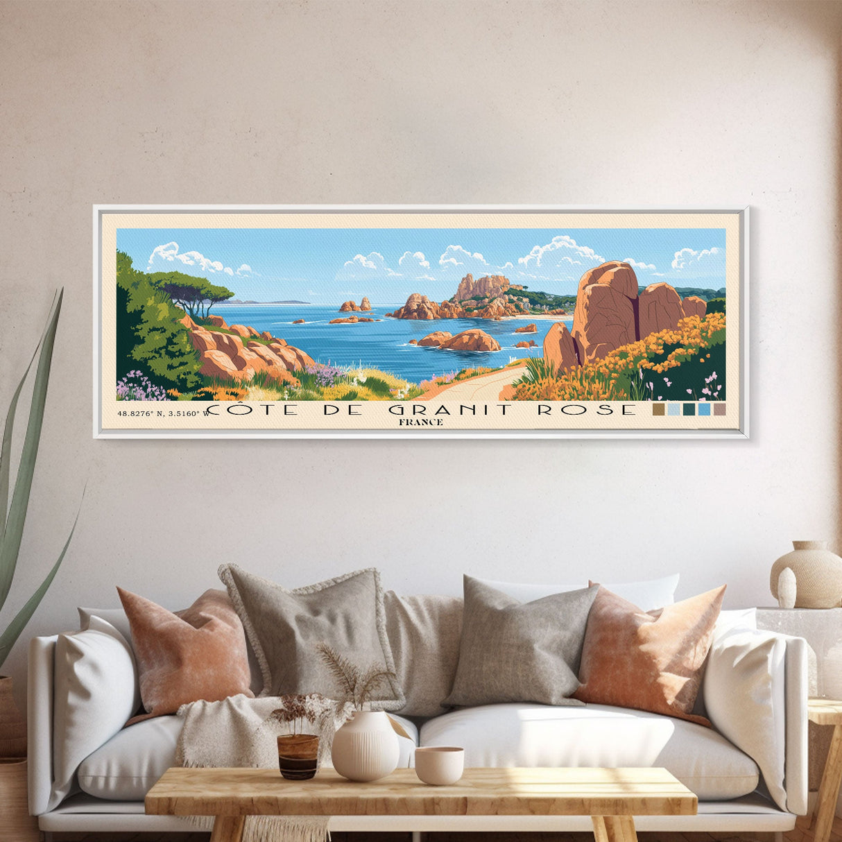 Côte de Granit Rose, France Panoramic Beach Print, Vacation Gift, France Wall Art, Beach Painting, Beach Decor, Beach Painting