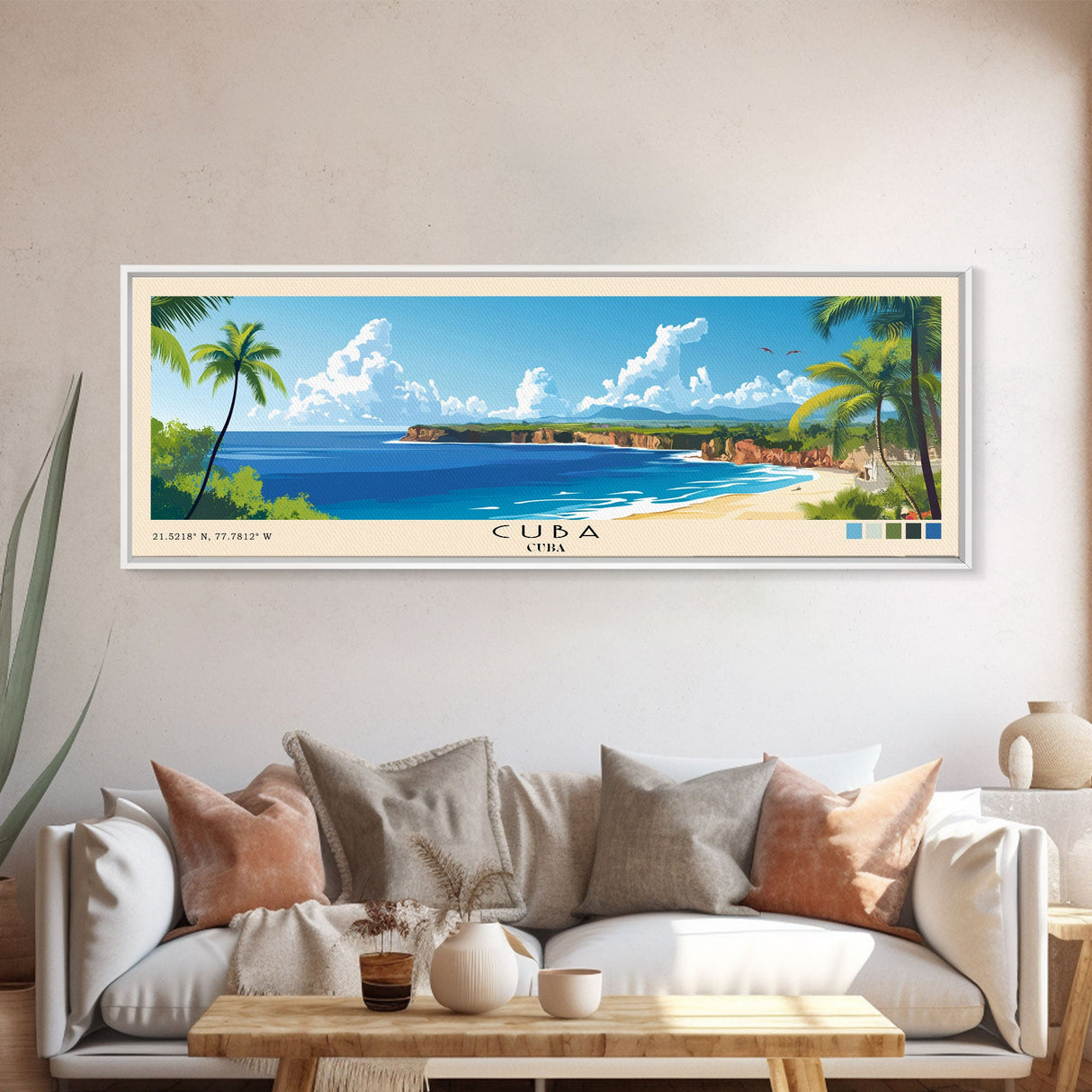 Cuba, Cuba Panoramic Beach Print, Vacation Gift, Cuba Wall Art, Beach Painting, Beach Decor, Beach Painting