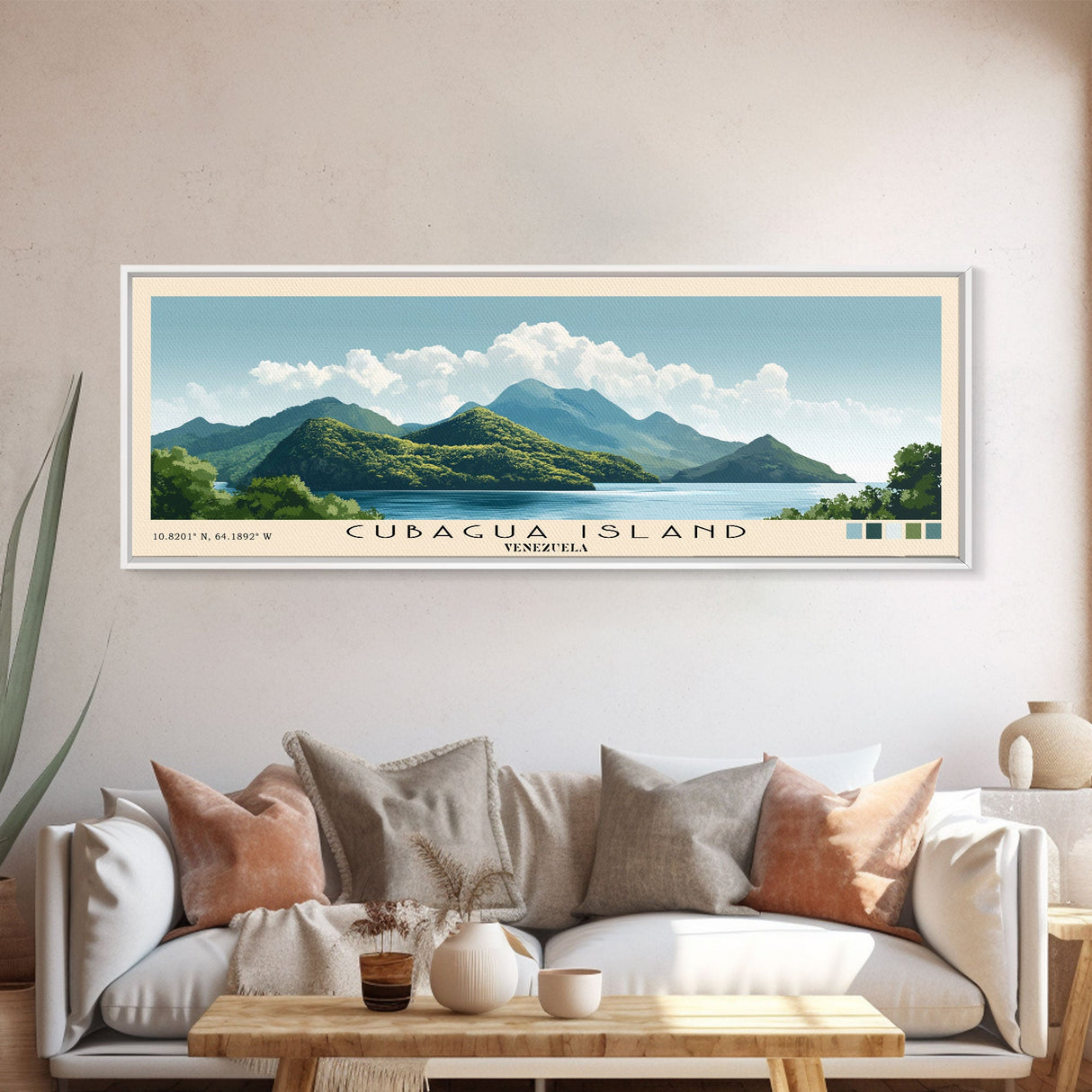 Cubagua Island, Venezuela Panoramic Print, Vacation Gift, Venezuela Wall Art, Beach Painting, Beach Decor, Large Wall Art, Wood Frame Art