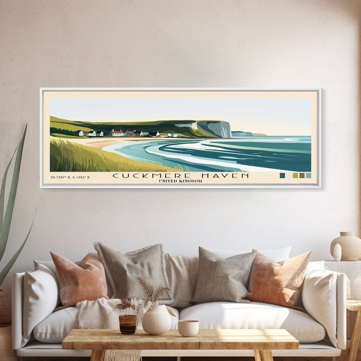 Cuckmere Haven, United Kingdom Panoramic Beach Print, Vacation Gift, United Kingdom Wall Art, Framed Canvas Print, Framed Beach Painting