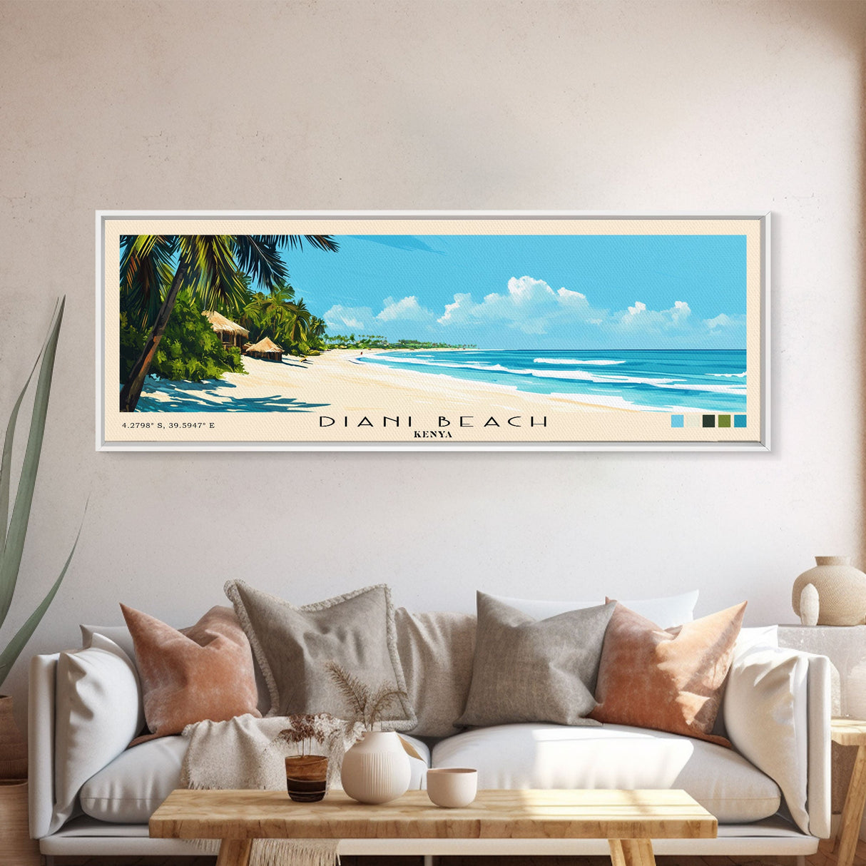 Diani Beach, Kenya Panoramic Print, Vacation Gift, Kenya Wall Art, Beach Painting, Beach Decor, Large Wall Art, Wood Frame Art