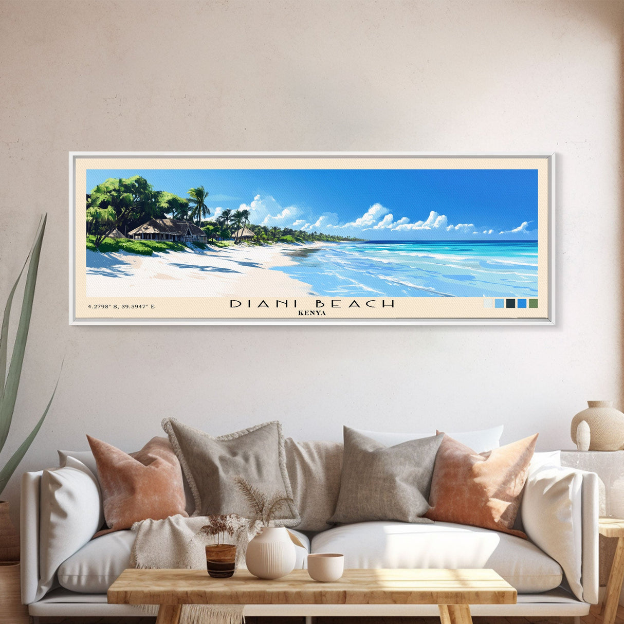 Diani Beach, Kenya Panoramic Beach Print, Vacation Gift, Kenya Wall Art, Framed Canvas Print, Framed Beach Painting